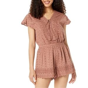 Lucky Brand Terracotta Eyelet Button Back Romper w/ Cap Sleeves